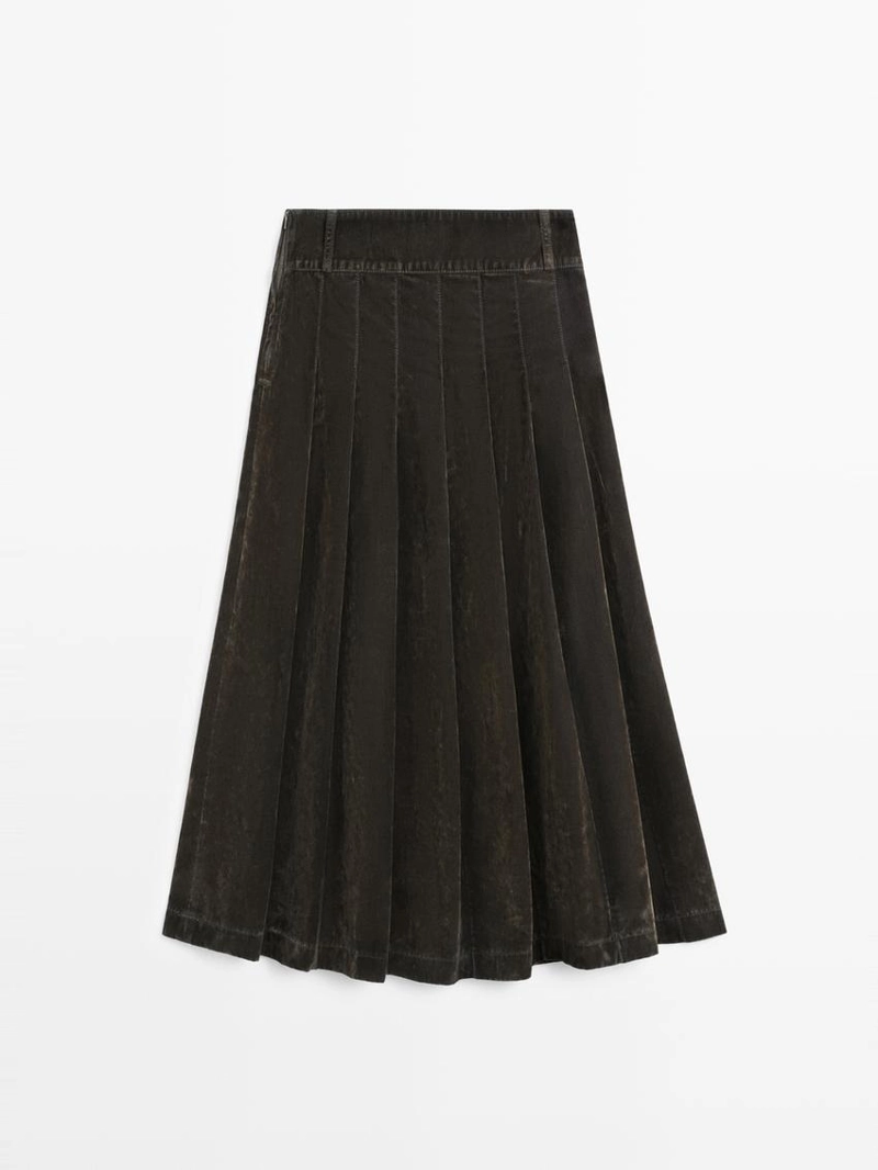 Джинсовая миди-юбка с коробочными складками