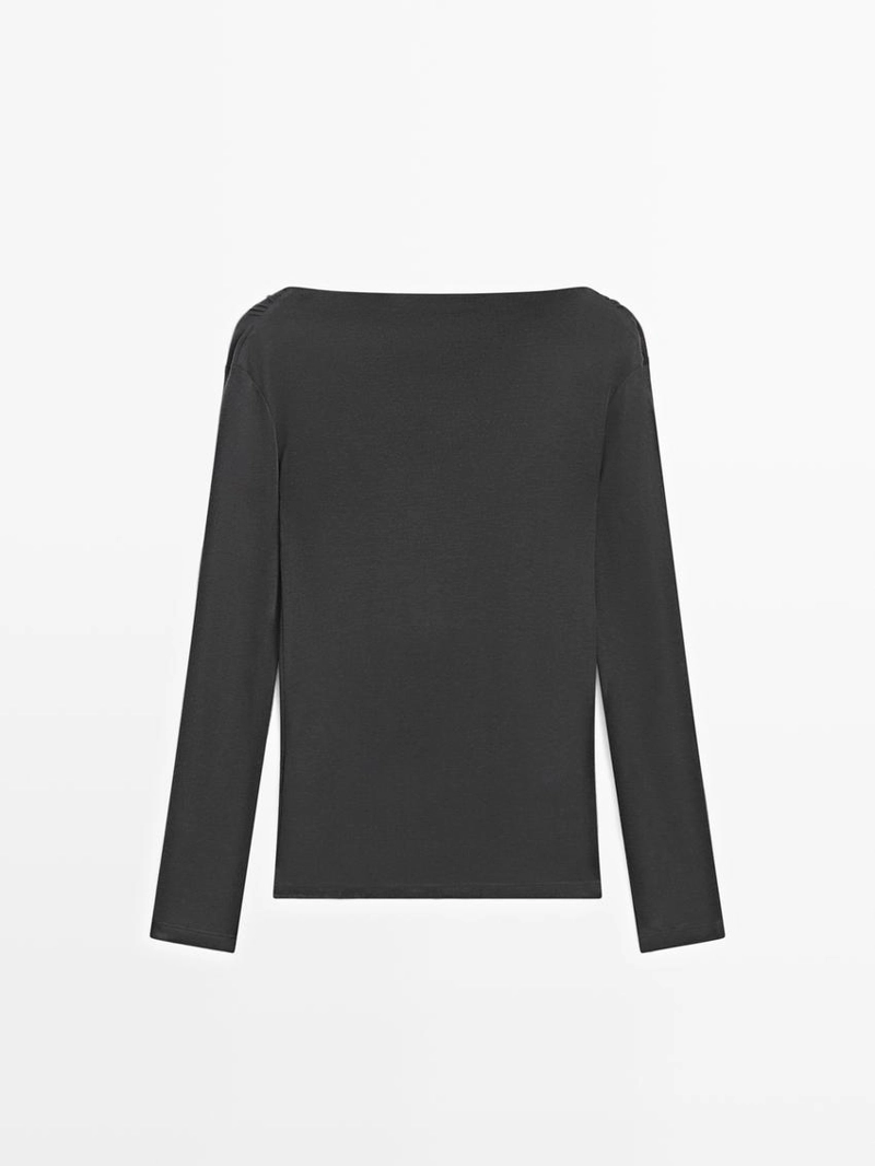 Футболка с длинным рукавом с драпированным воротником