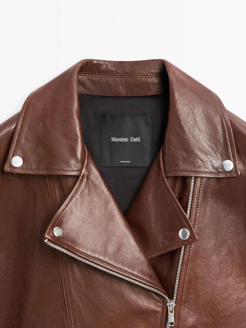 Куртка байкерская из овечьей кожи с отделкой натуральной кожей nappa