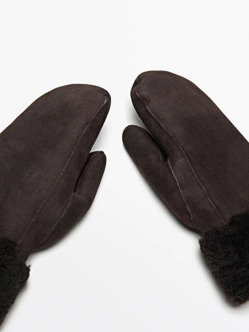 Кожаные варежки с двойной отделкой