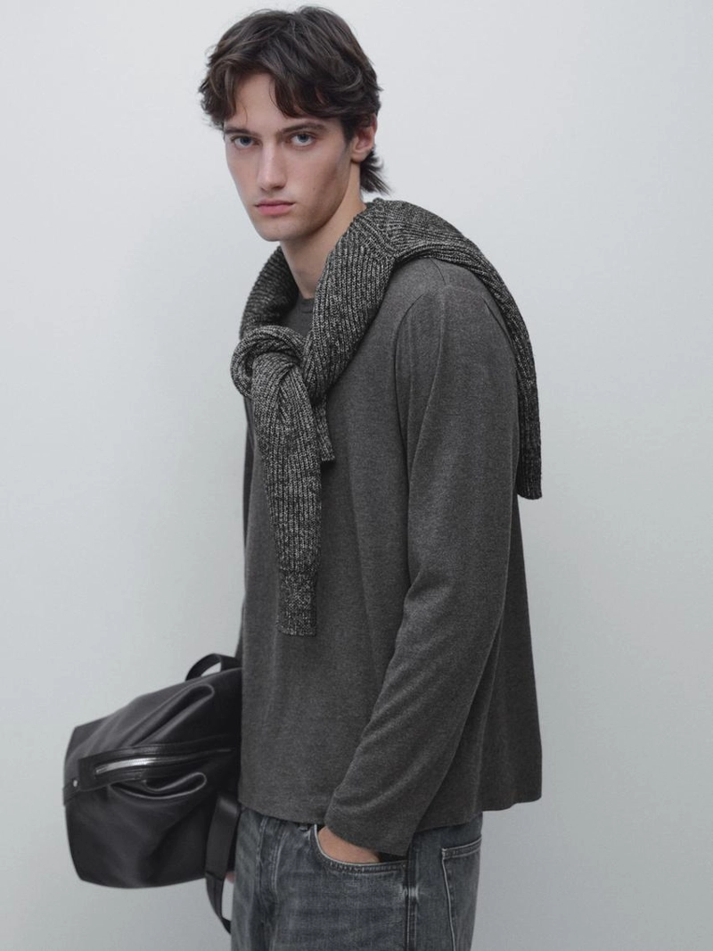 Футболка из хлопкового микса с длинным рукавом