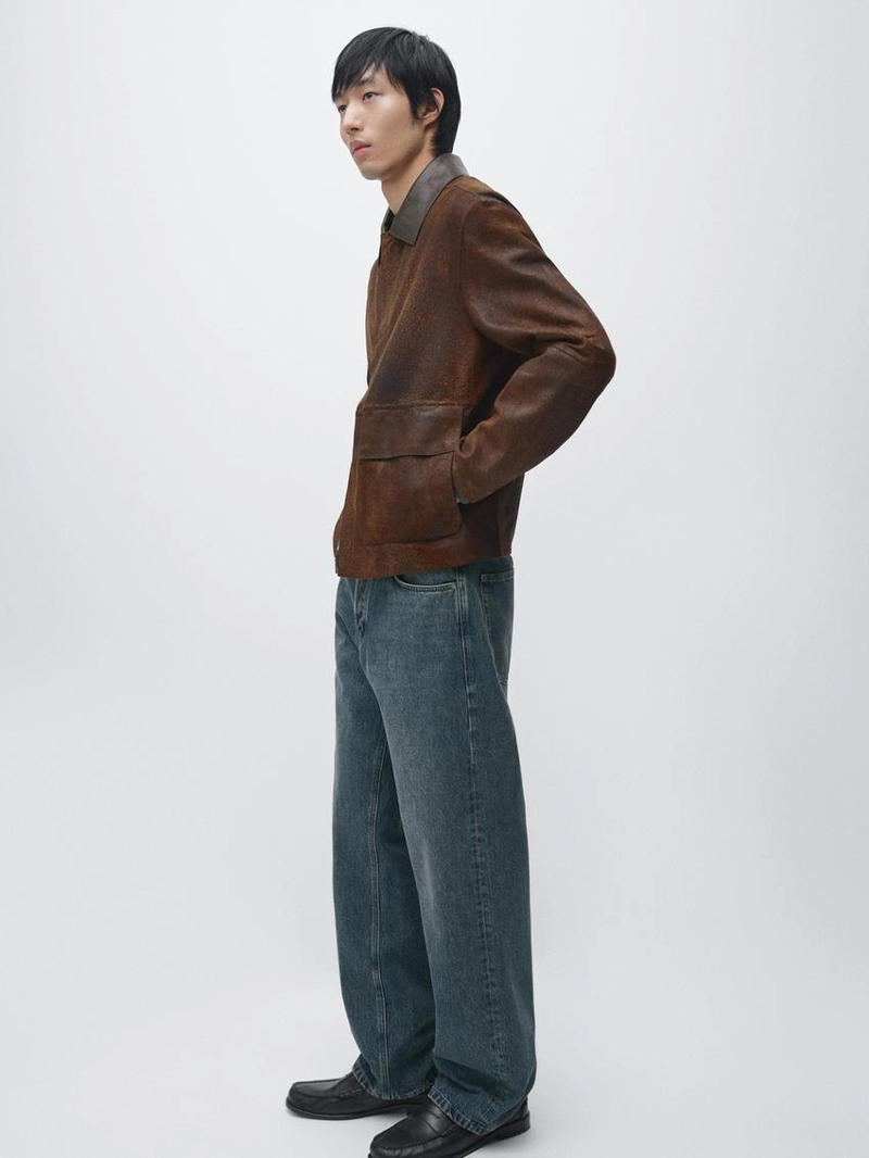 Куртка из замши с контрастными вставками