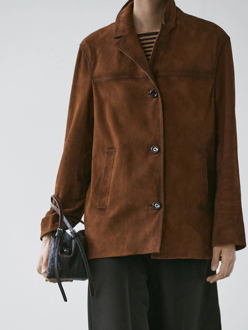 Замшевый кожаный пиджак с карманами