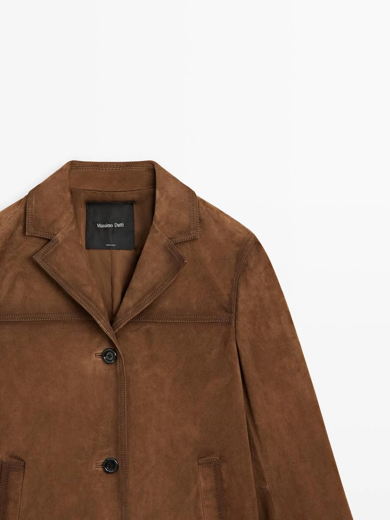 Замшевый кожаный пиджак с карманами