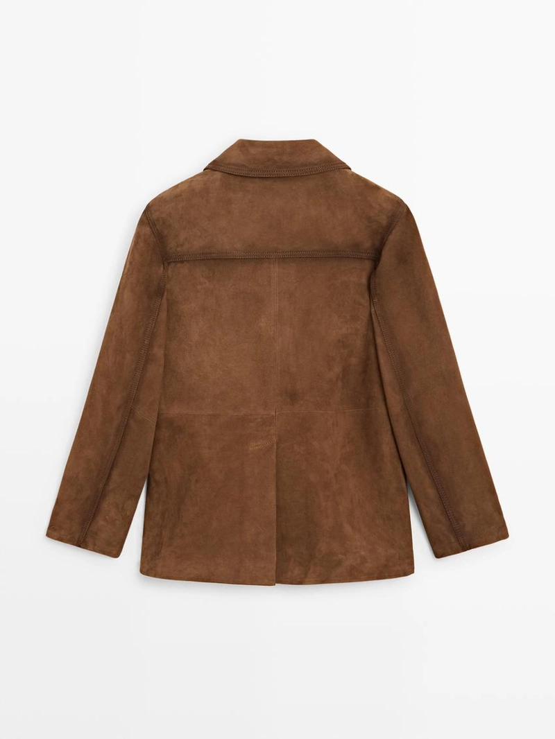 Замшевый кожаный пиджак с карманами