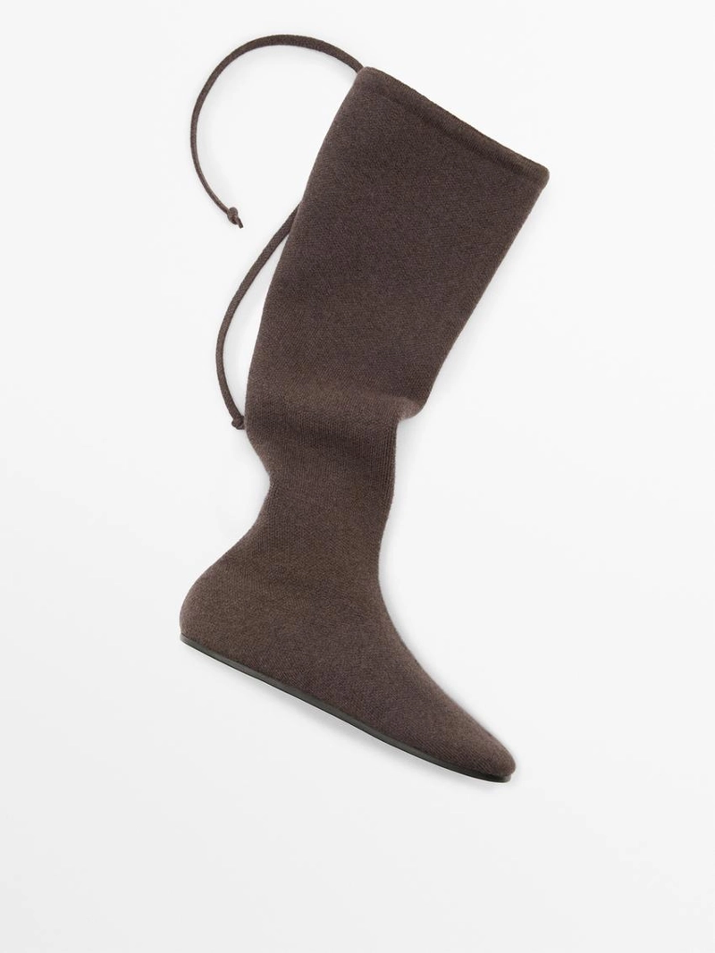 Кожаные сапоги высокие до колена из кашемира