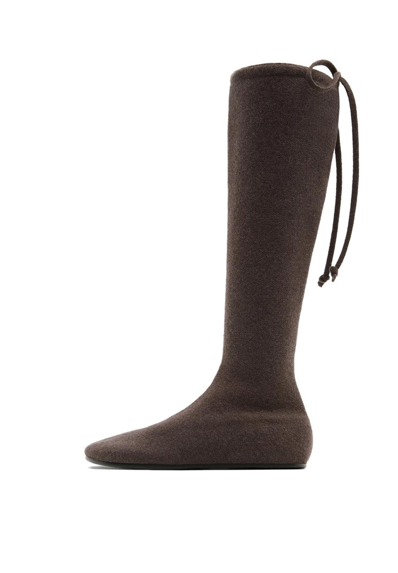 Кожаные сапоги высокие до колена из кашемира