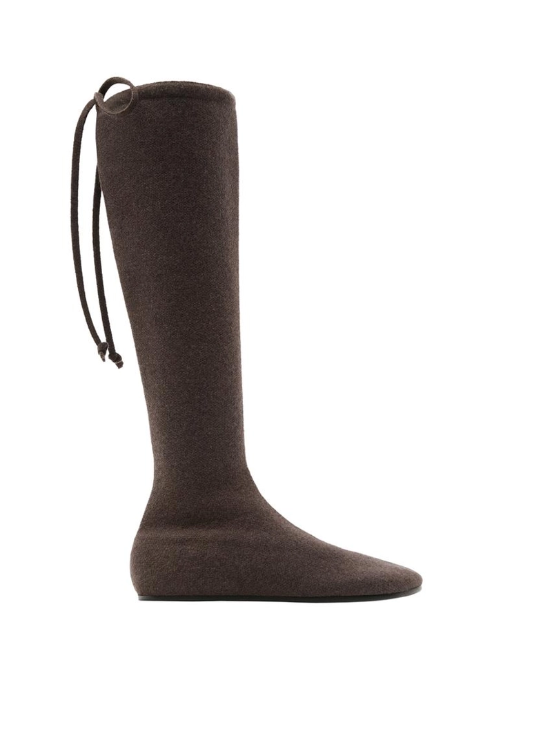 Кожаные сапоги высокие до колена из кашемира