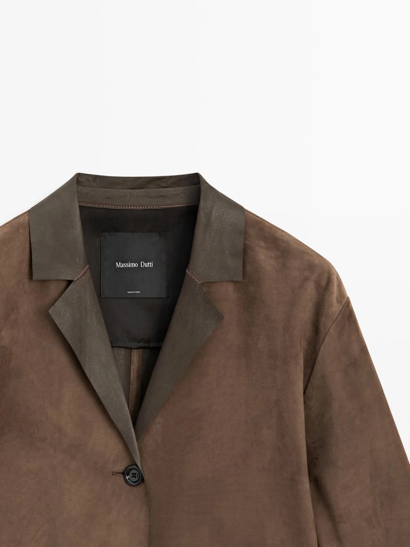 Длинное замшевое кожаное пальто