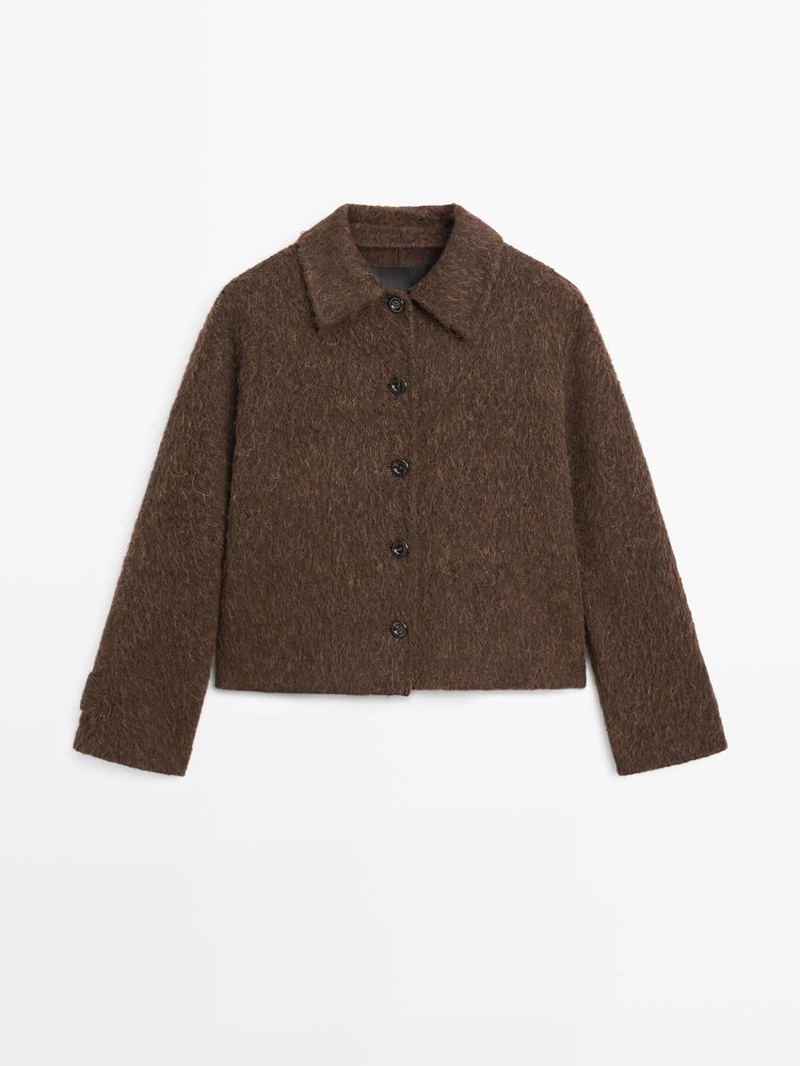 Кардиган из альпаки с воротником рубашки