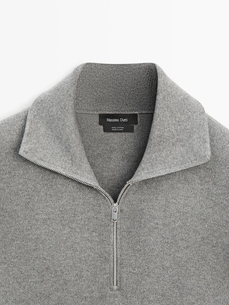 Трикотажный свитер с высоким воротником и молнией massimo dutti из хлопка