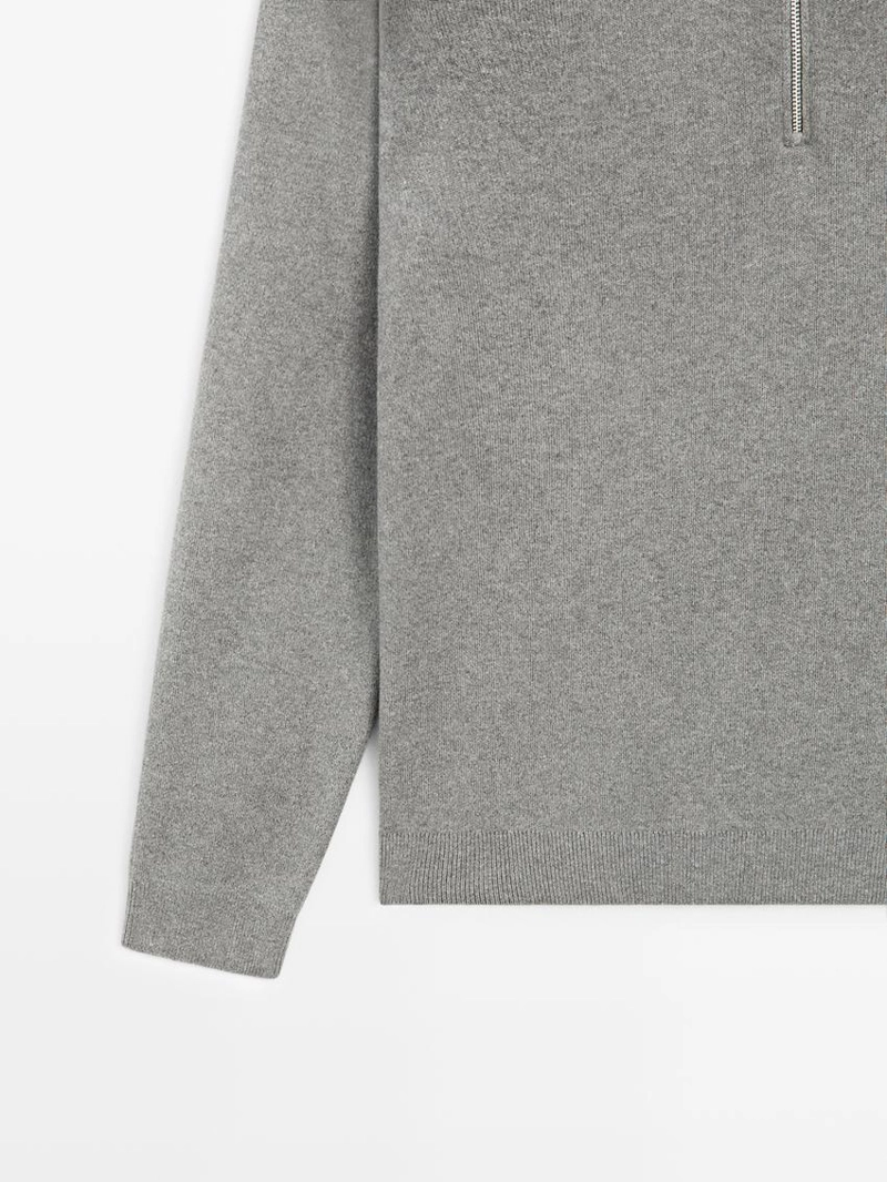 Трикотажный свитер с высоким воротником и молнией massimo dutti из хлопка