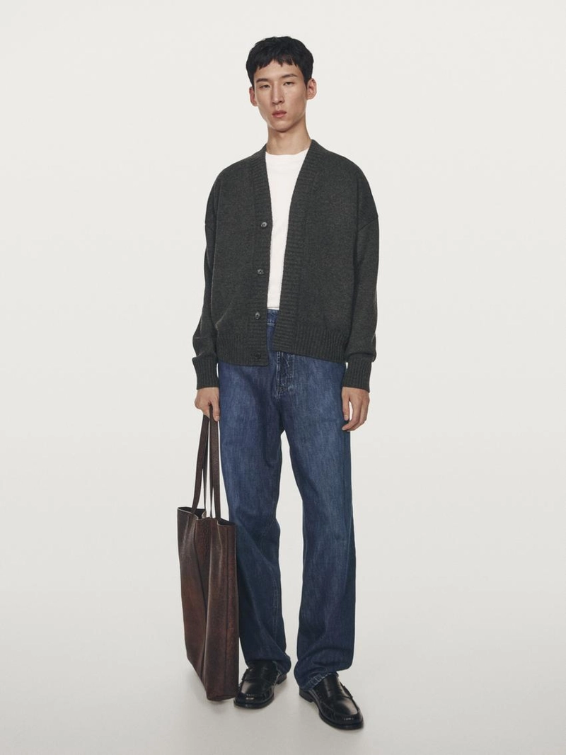 Кардиган с v-образным вырезом из шерстяно-хлопкового микса