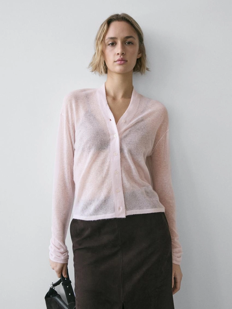 Кардиган из шерстяно-полиэстерного трикотажа