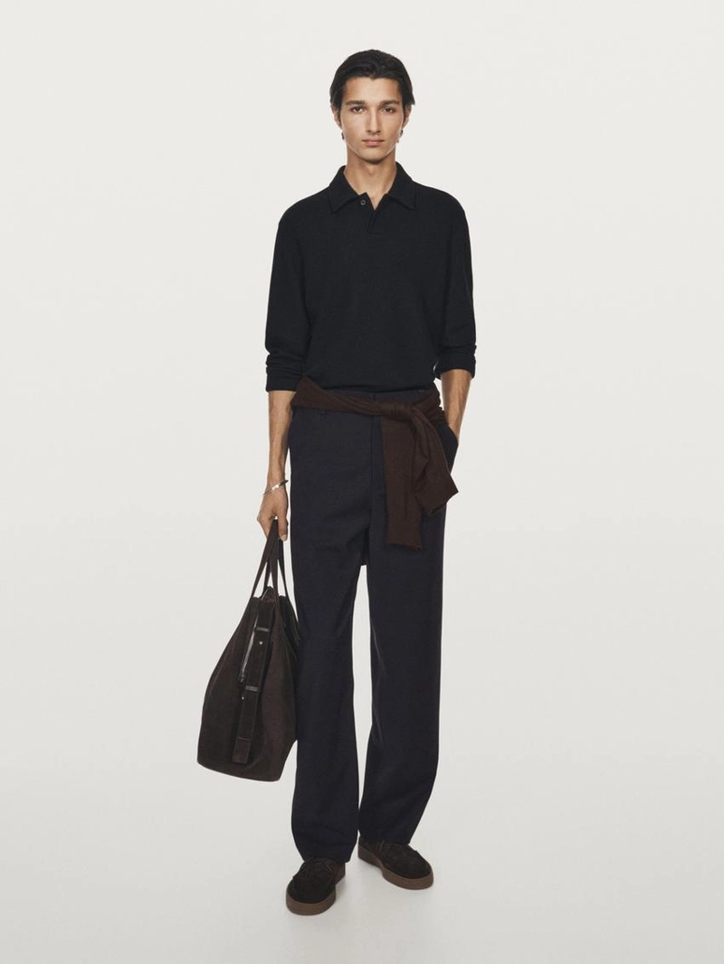 Поло с длинными рукавами из текстурированной ткани