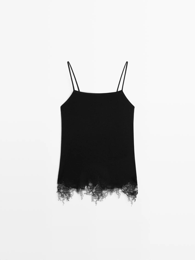 Топ бесплечный с кружевными деталями