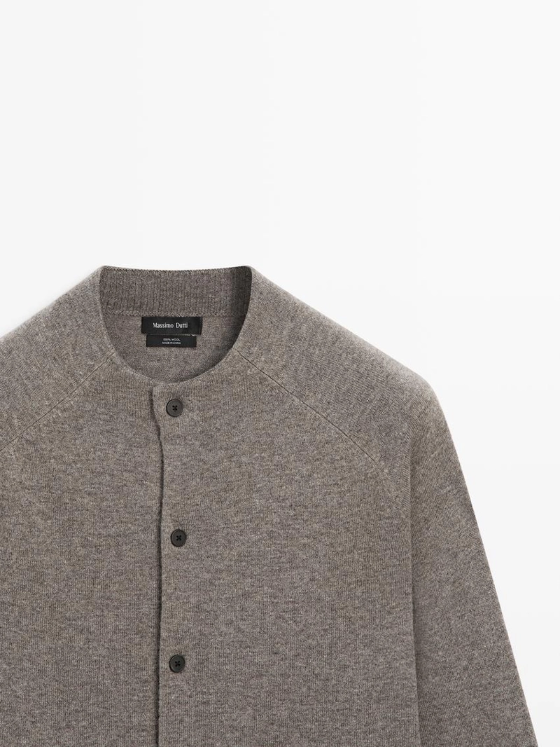 Кардиган с высоким воротником из вязаного трикотажа из шерсти