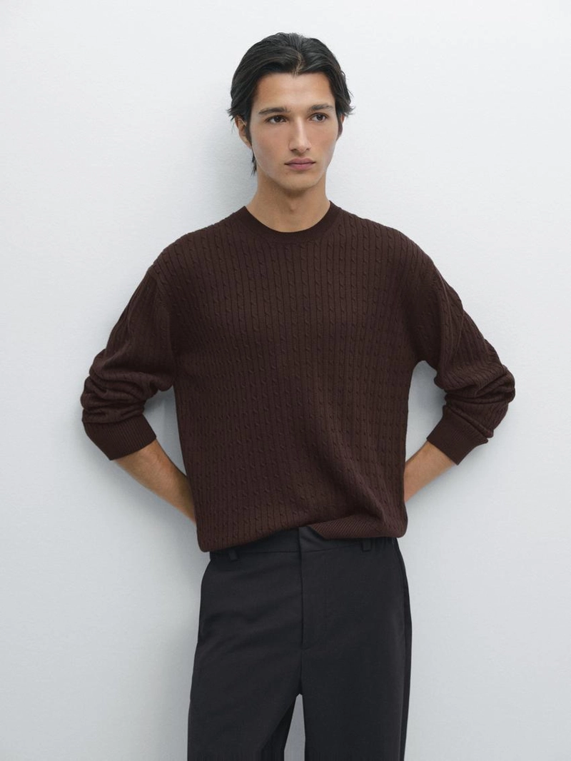 Свитер с косами из хлопкового микса