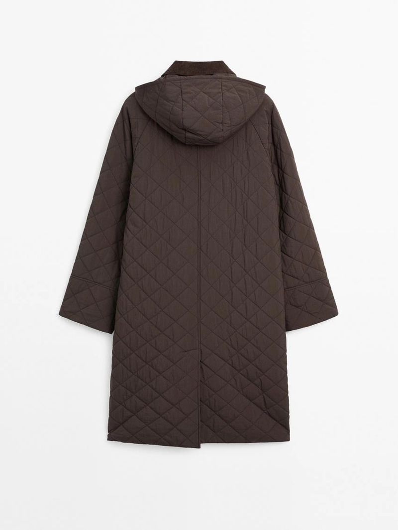 Длинное водоотталкивающее пальто с деталями из вельвета