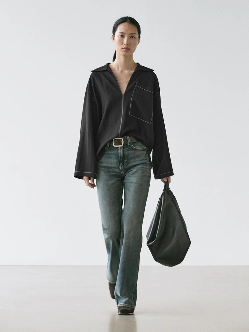 Рубашка-оверштаны из шерстю с карманом