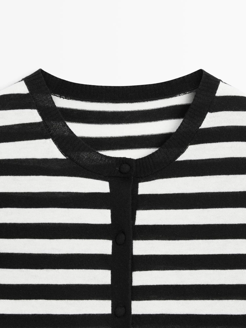 Кардиган с короткими рукавами в полоску из вязаного трикотажа