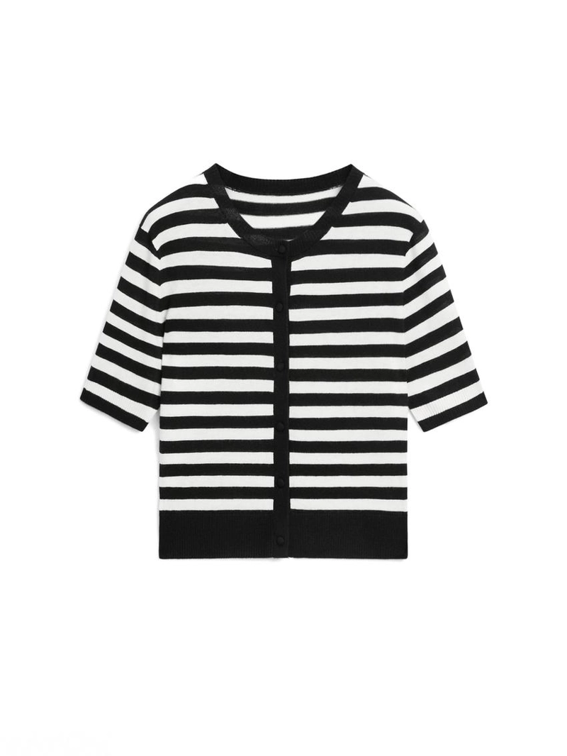 Кардиган с короткими рукавами в полоску из вязаного трикотажа