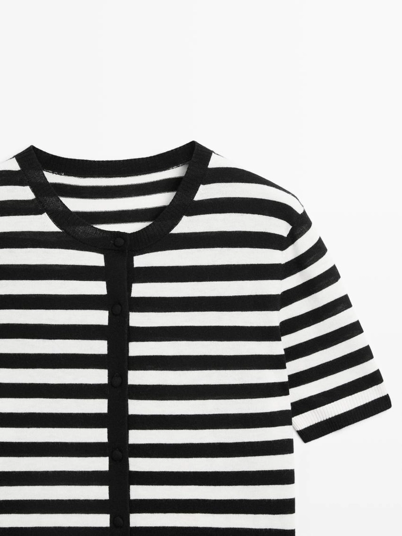 Кардиган с короткими рукавами в полоску из вязаного трикотажа