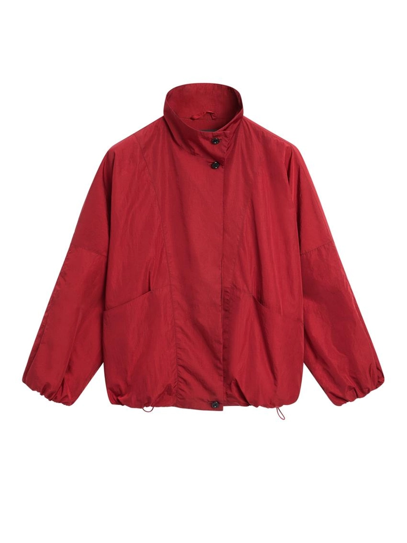 Пуховой бомбер с высоким воротником