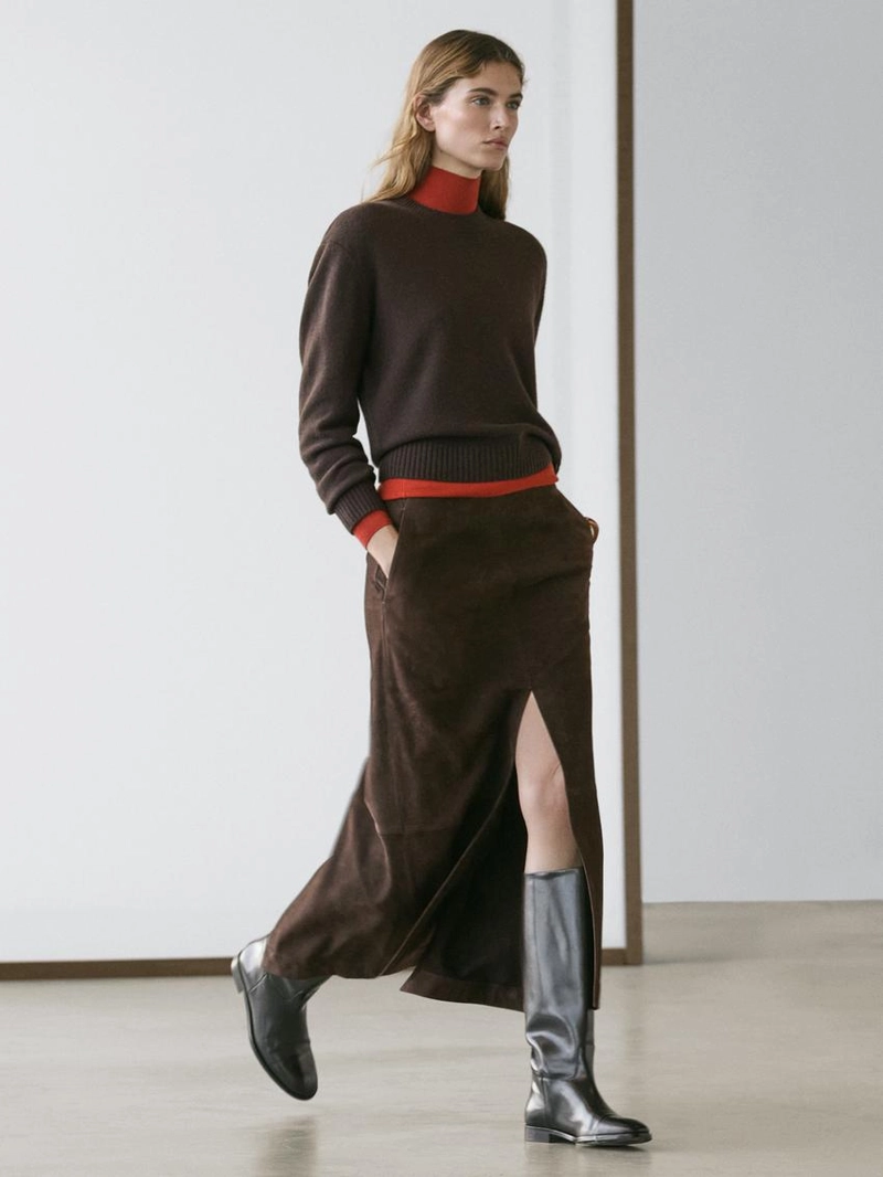 Юбка-миди из прямозернистой кожи