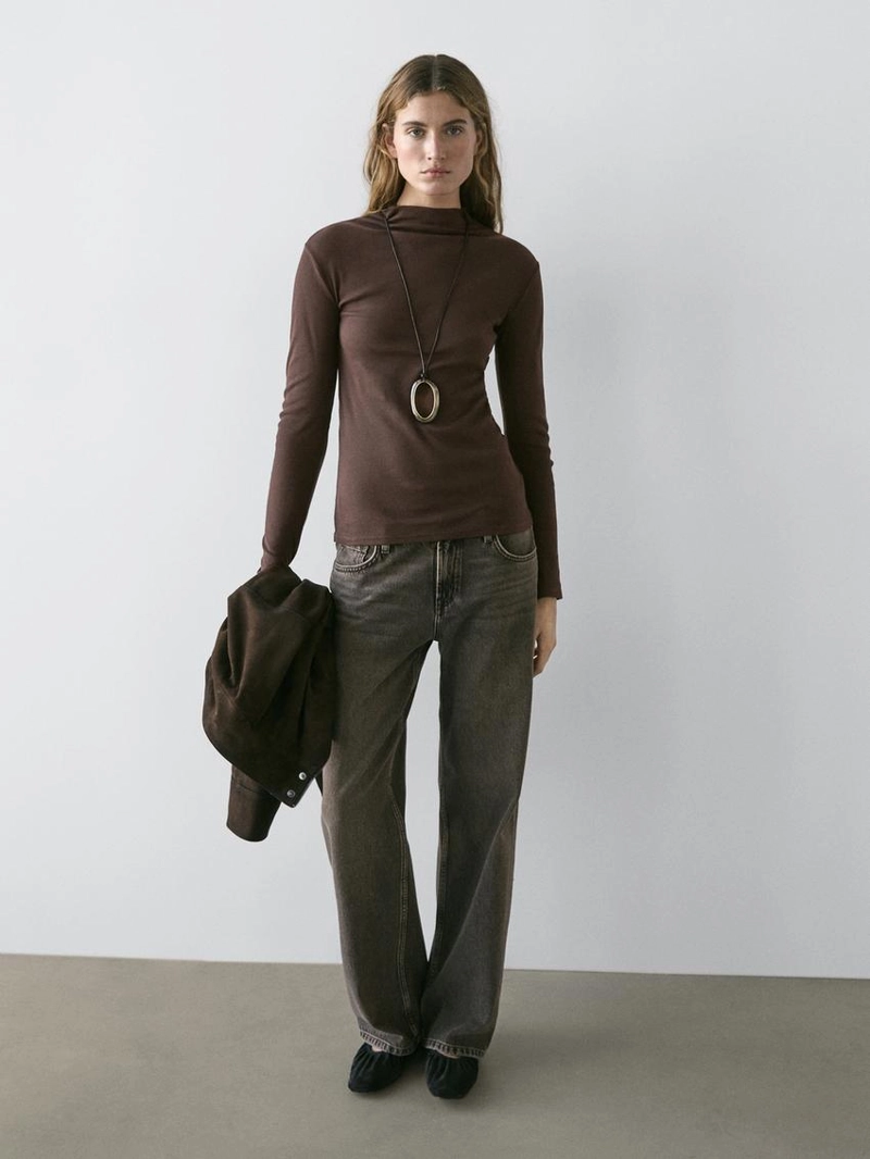 Футболка с длинным рукавом из ребристого хлопка