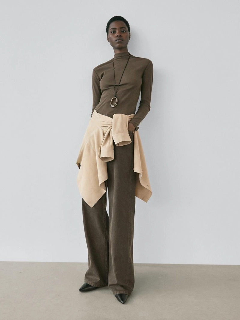 Футболка из ребристого хлопка с длинным рукавом