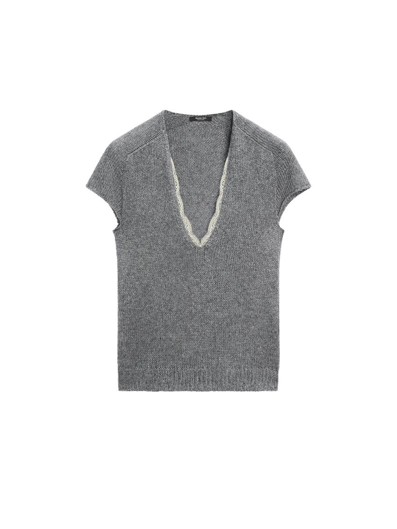 Кофта с короткими рукавами из кружевного вязаного полотна