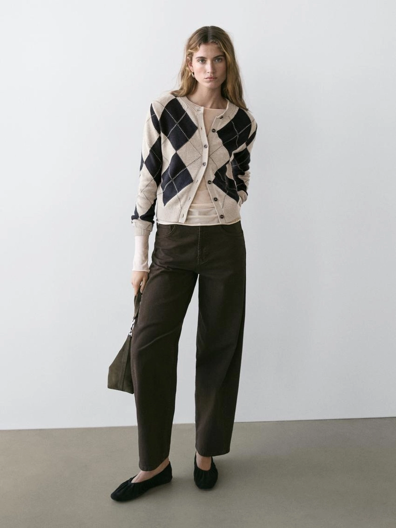 Кардиган из хлопкового микса в английскую клетку