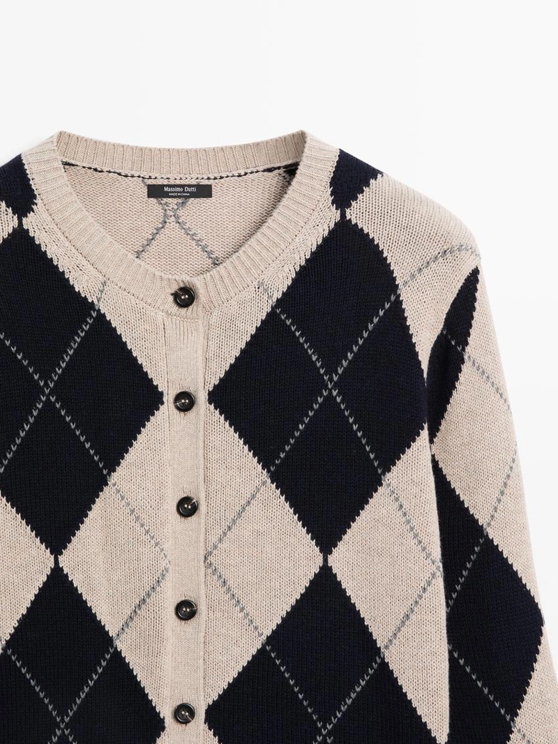 Кардиган из хлопкового микса в английскую клетку