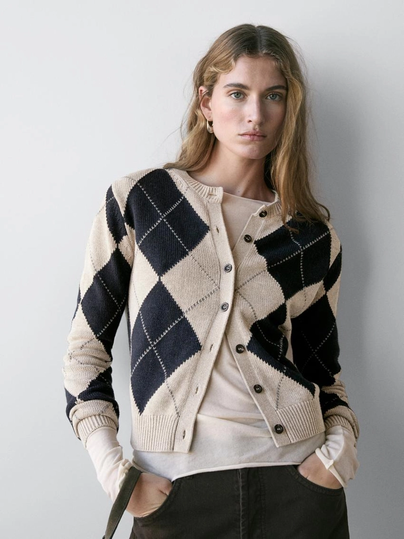 Кардиган из хлопкового микса в английскую клетку