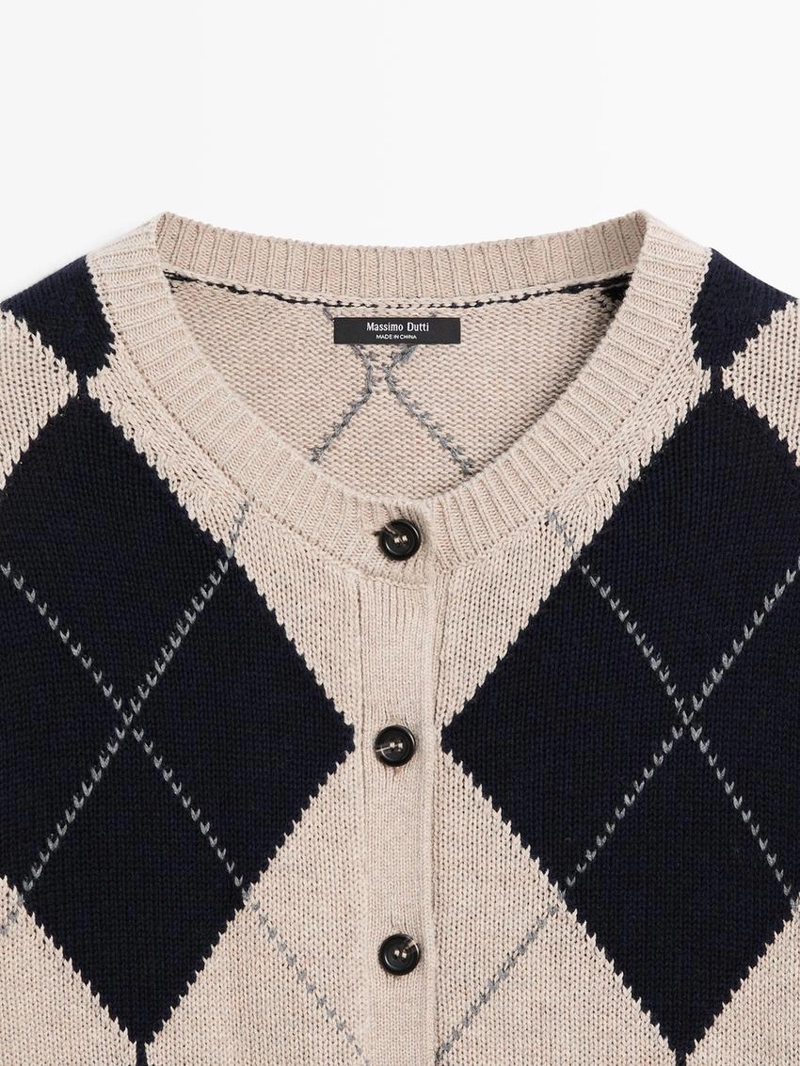 Кардиган из хлопкового микса в английскую клетку