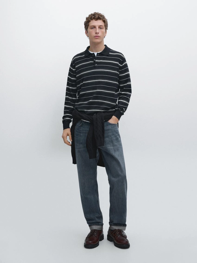 Водолазка-поло из хлопкового микса в полоску