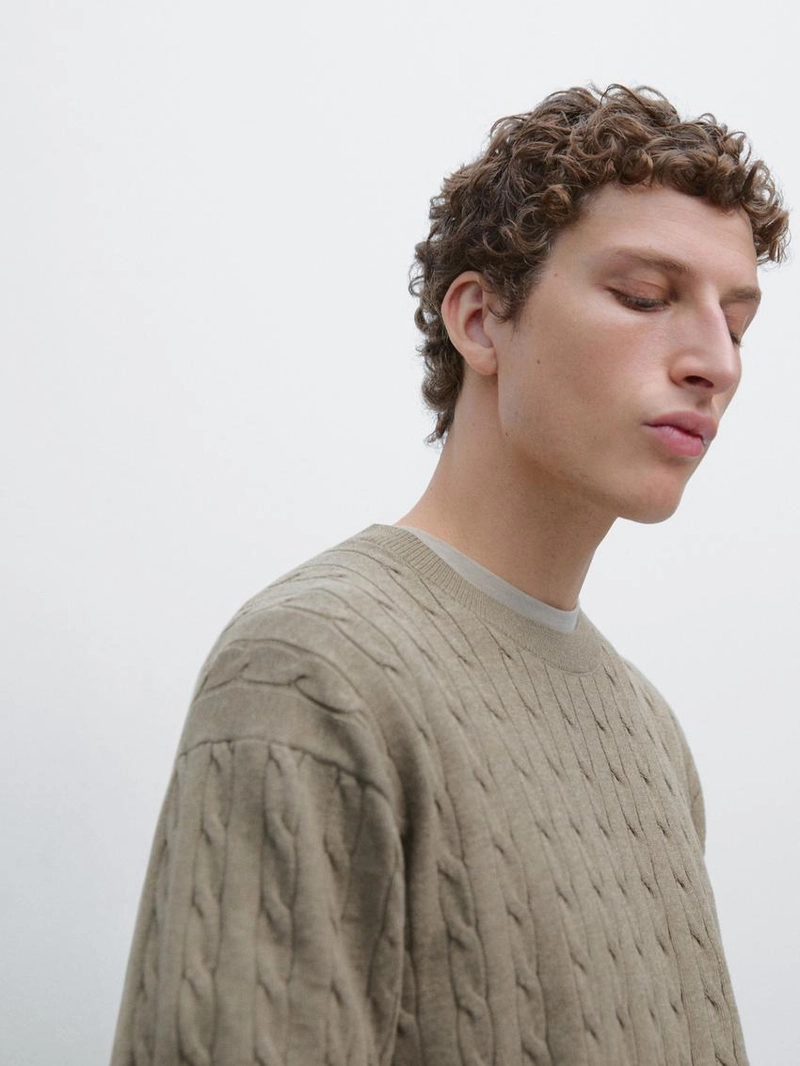 Свитер из хлопка с косым плетением