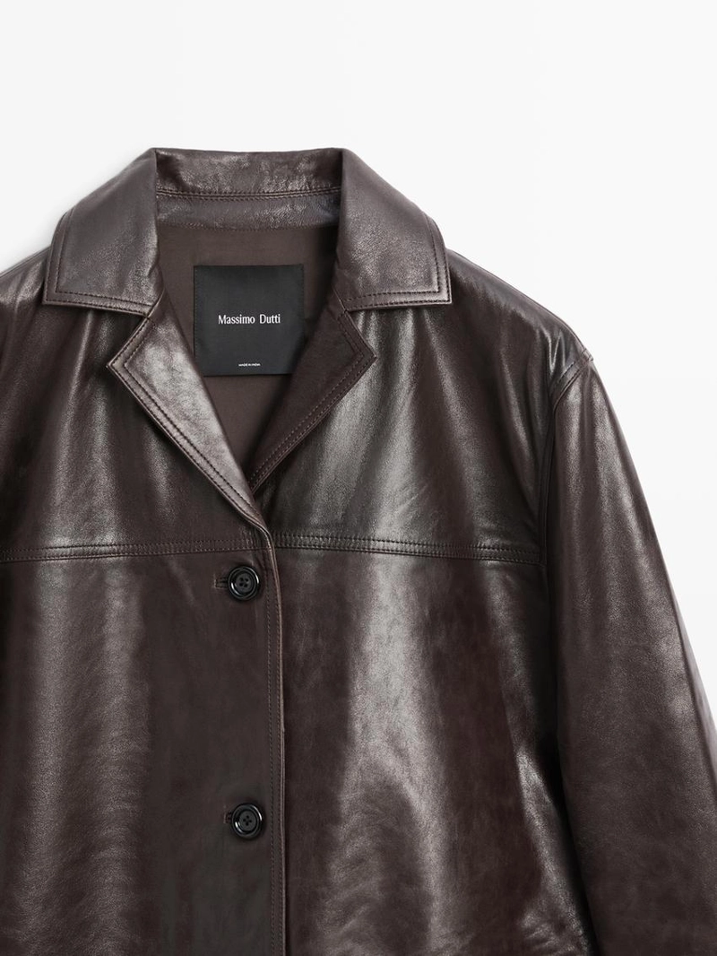 Пиджак из натуральной кожи с пуговицами