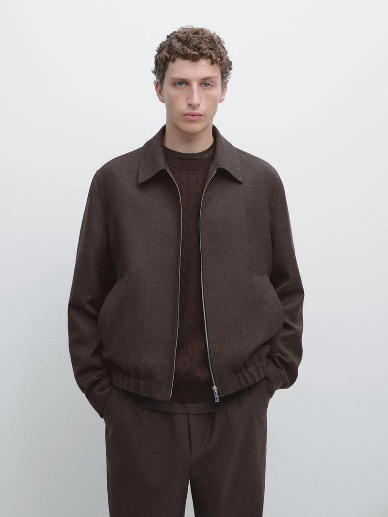 Укороченная куртка-бомбер из 100% шерсти с молнией