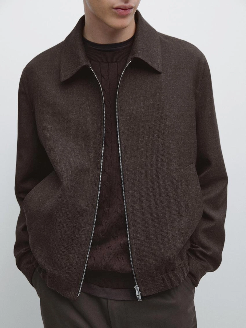 Укороченная куртка-бомбер из 100% шерсти с молнией