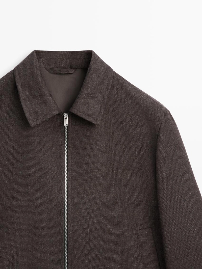 Укороченная куртка-бомбер из 100% шерсти с молнией