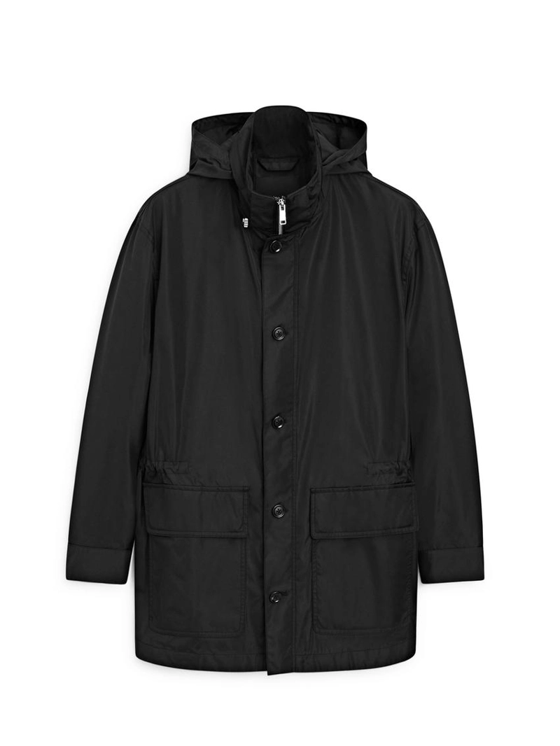 Парка с капюшоном и деталями из ткани