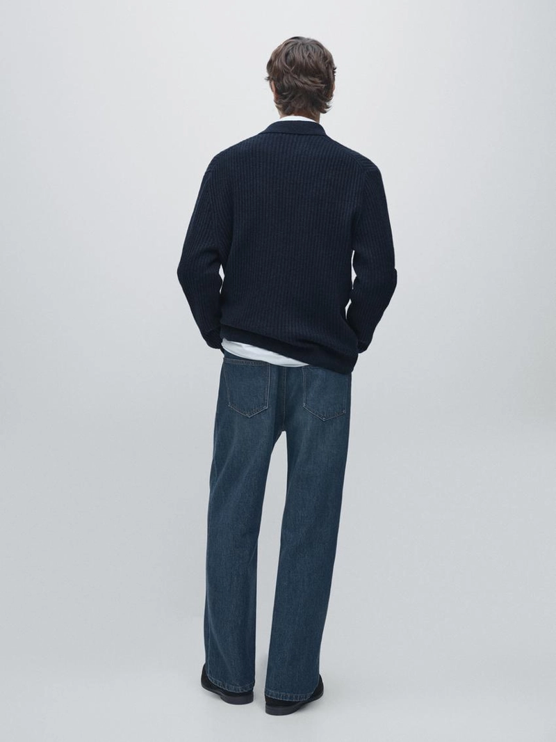 Кардиган с молнией из вязаного хлопка и шерсти в рубчик