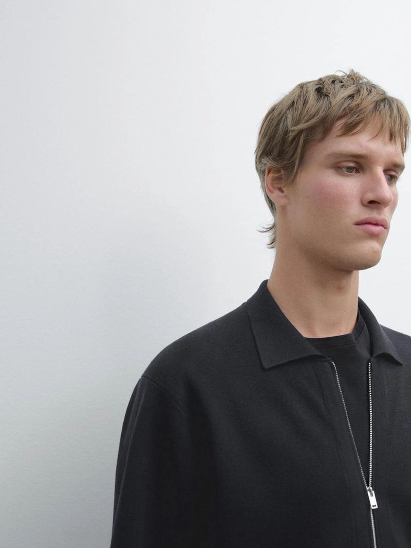 Кардиган из хлопка и шерсти с застежкой-молнией и карманами