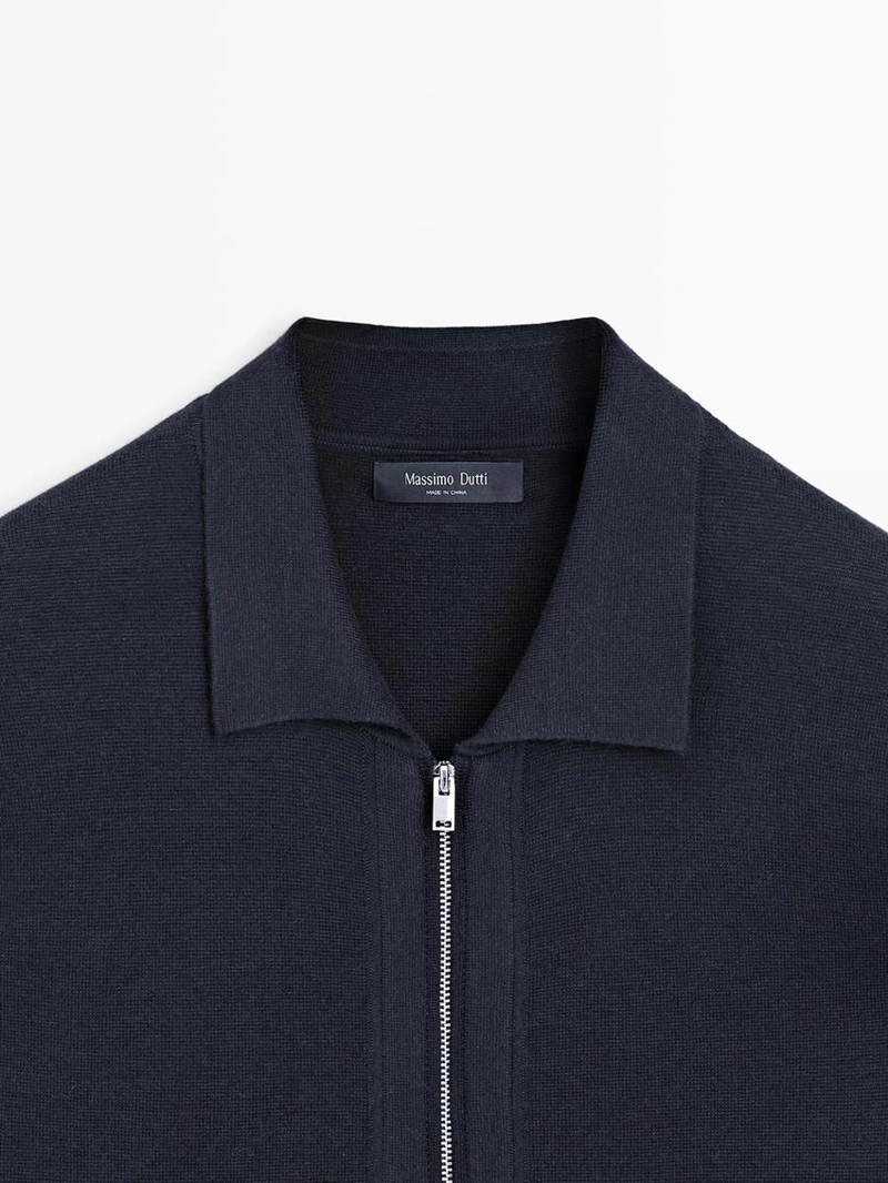 Кардиган из хлопка и шерсти с застежкой-молнией и карманами