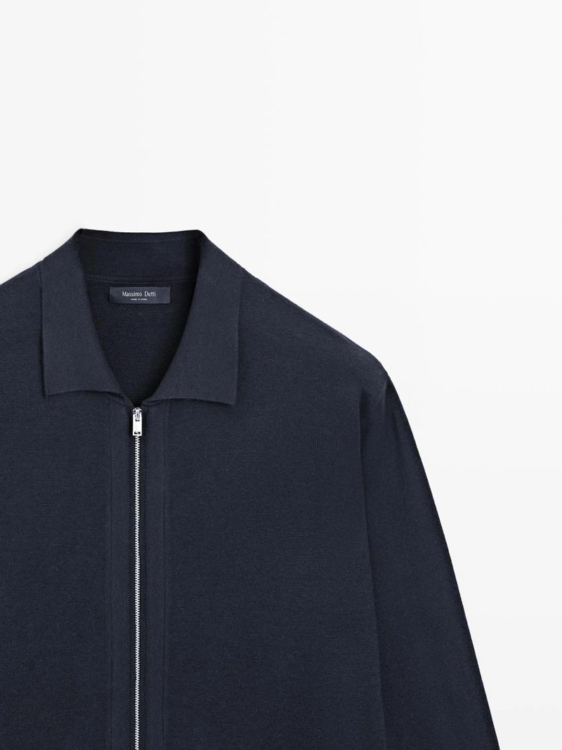 Кардиган из хлопка и шерсти с застежкой-молнией и карманами