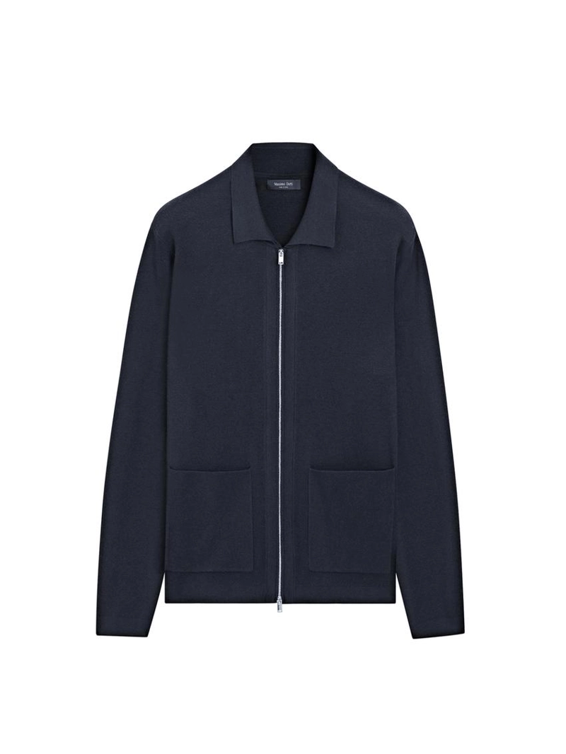 Кардиган из хлопка и шерсти с застежкой-молнией и карманами