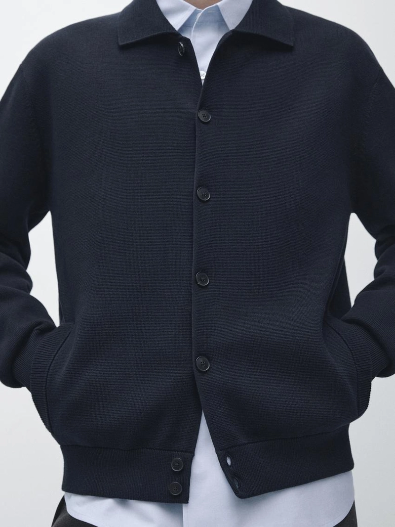 Кардиган из 100% хлопкового трикотажа с воротником-поло