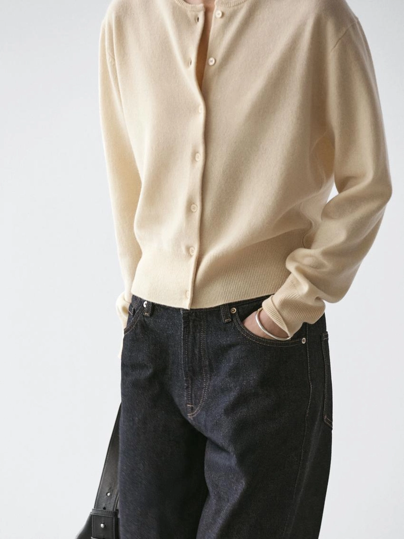 Кардиган из шерстяного трикотажа с круглым вырезом